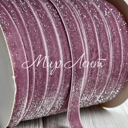 Стрічка велюр з перламутром, 1 cм, пудровий, метр