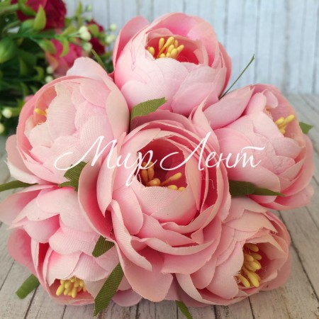 Півонії тканинні на гілочці, 4 см, рожеві