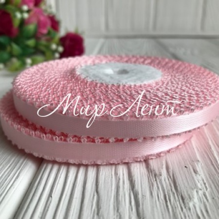 Атлас двосторонній з петельками 0,6 см, світло-рожевий, рулон 20 ярдів.