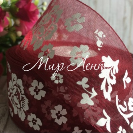 Органза півонія, 4 см, бургунді