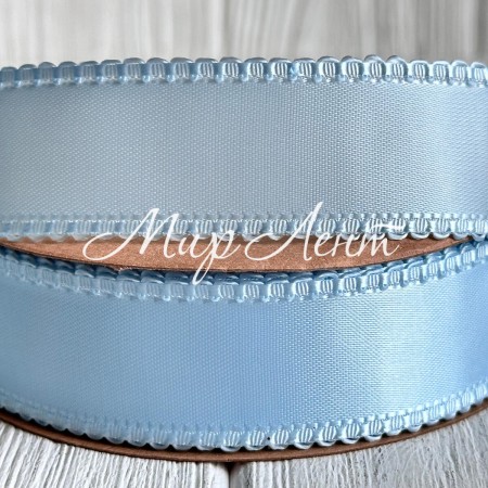 Атлас двосторонній з кантом, 2,5 см, блакитний, метр