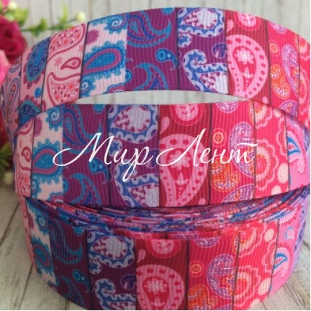 Репс 2,5 см, китайський огірок, рожево-малиново-фіолетові квадрати, 1 м