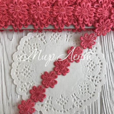 Мереживо відривне квіточка, 2,5 см, кораловий, метр