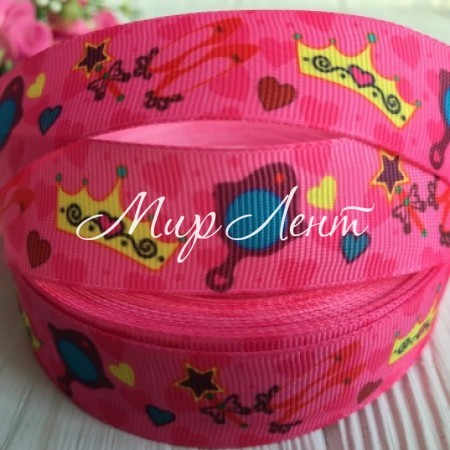 Репс 2,5 см, корона-дзеркало на малиновому