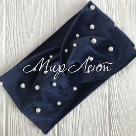 Пов'язка спорт велюр із перлами, 11 см, сапфіровий, шт.