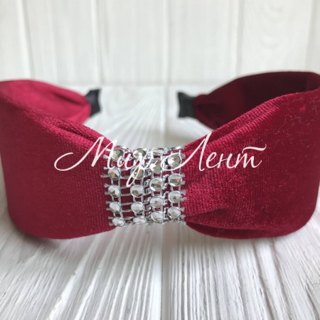 Обруч велюр із вставкою з каміння, 5 см, малиново-червоний, шт.