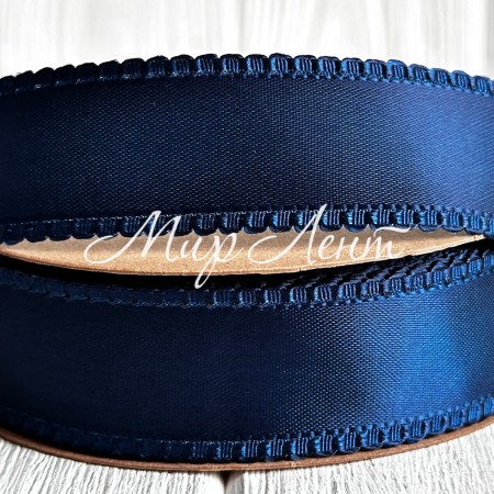 Атлас двусторонний с кантом, 2,5 см, сапфировый, метр