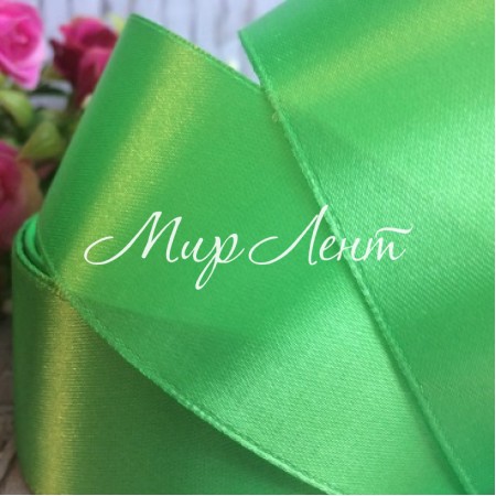 Атлас 4 см, яскраво-зелений, метр