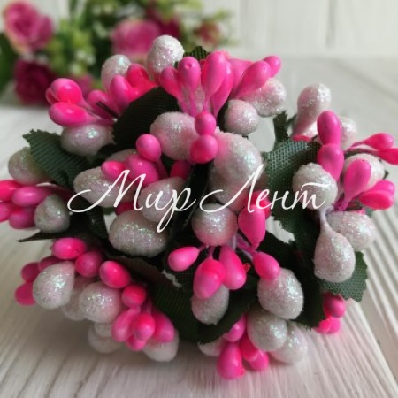 Веточка Wow, белый перламурт с ярко-розовым