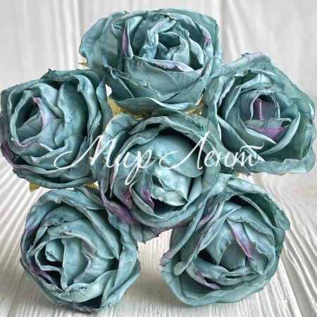 Винтажная роза, 3,5 см, изумрудная, пучек из 6 цветочков