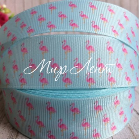 Репс 2,5 см, маленькі фламінго, світло-бірюзовий, 1 м