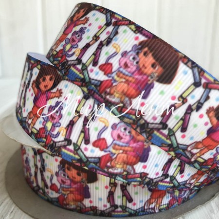 Репс 2,5 см, Дора с карандашами, белый, метр