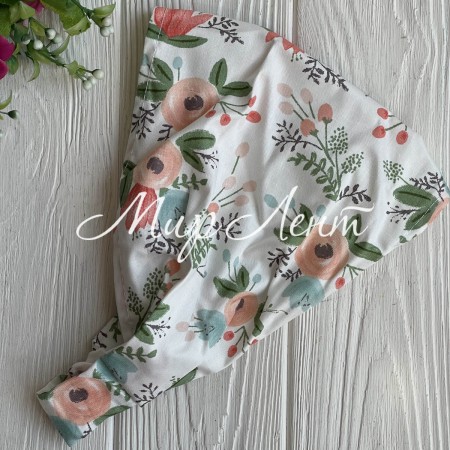 Бандана котова з квітами, 24х20 см, біло-коралова, шт.