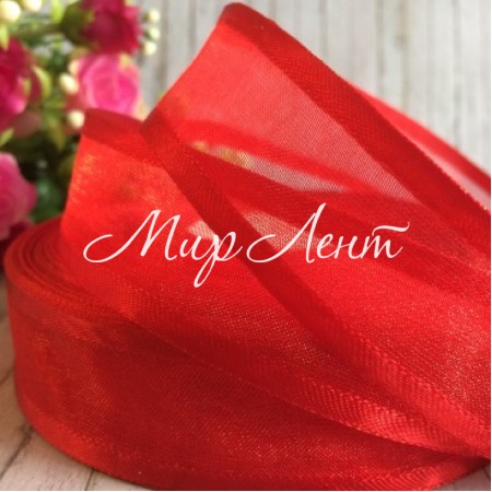Органза з атласним кантом, 2,5 см, червоний