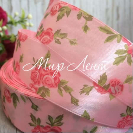 Атлас 2,5 см, трояндочка, рожево-малинова