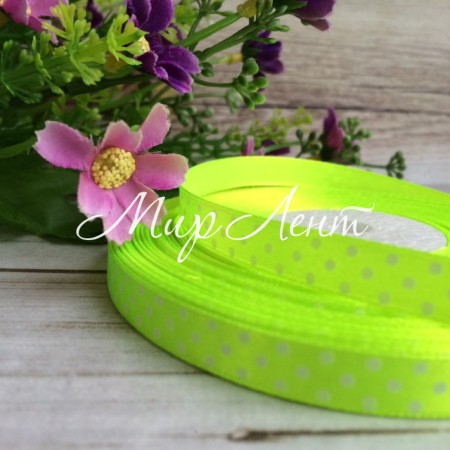 Атлас 0,9 см горох, салатовый, рулон 45 м