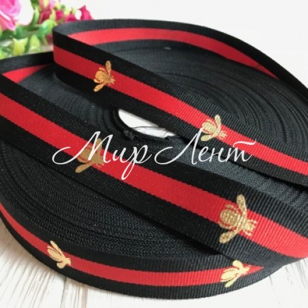 Стрічка Gucci з мухою, 2,3 см, чорно-червона смуга