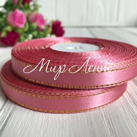 Атлас 0,9 см люрекс золото, пудровый, рулон 33 м