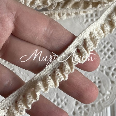 Кружево вязаное на резинке (№ТВ-1087), молочное, 15 мм, метр