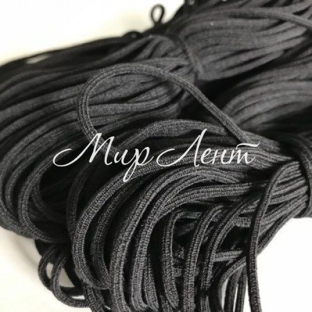 Гума кругла еластична для мед масок, 2,5 мм, чорний, метр