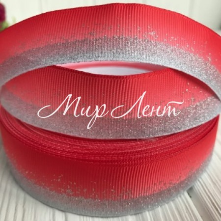 Репс 2,5 см, глітерний розсип, червоний зі сріблом