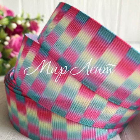 Репс абстракция, 2,5 см, разноцветная клетка