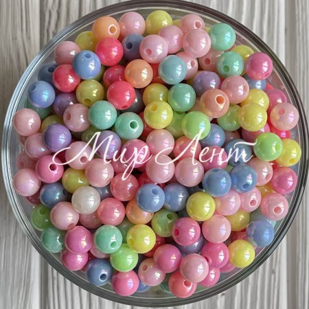 Бусина акрилова (перламутр), 8 мм, пастельний мікс, шт.