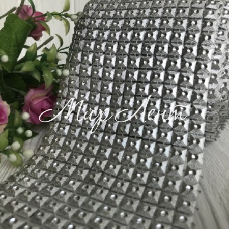 Шина декоративна, 10,7 см, срібло (прості квадрати), (відрізок 25 см)