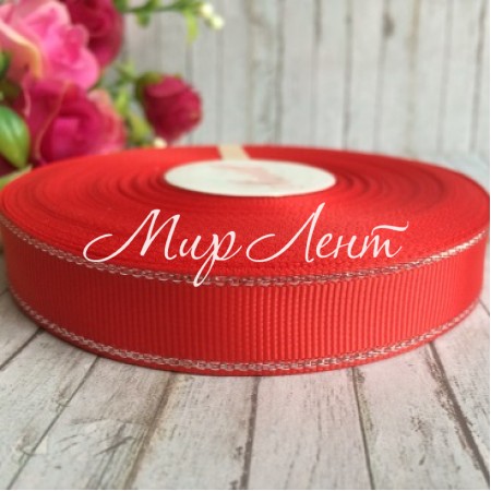 Репс 1,5 см люрекс (серебро), красный, за 1 м