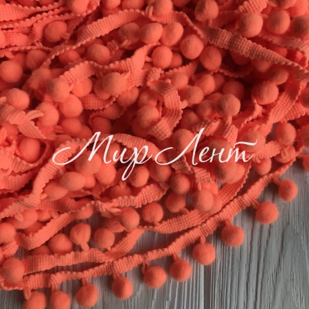 Тесьма помпончики, 1,3 см, неоново-жовтогарячий, метр