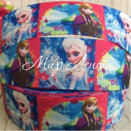 Репс 2,5 см, Эльза и Анна, малиново-синии квадраты, 1 м