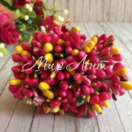 Веточка с тычинками MIX, малиново-желтая