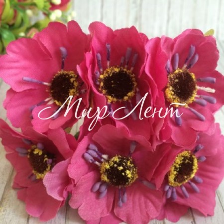 Мак, 4 см, світло-малиновий, 6 квіточок у пучку, 1 пучок