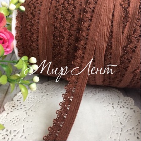 Гумка для пов'язки Ажур, 14 мм, шоколадна