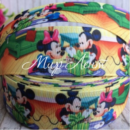 Репс 2,5 см, Міккі та Мінні, жовто-зелений, 1 м
