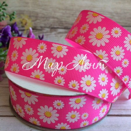 Репс 2,5 см, ромашка, яскраво-рожевий