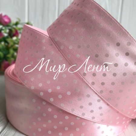 Атлас 4 см горох, блідо-рожевий, метр