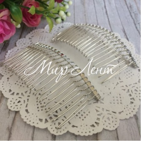 Гребень металлический, 7,35х3,7 см, серебро, шт.