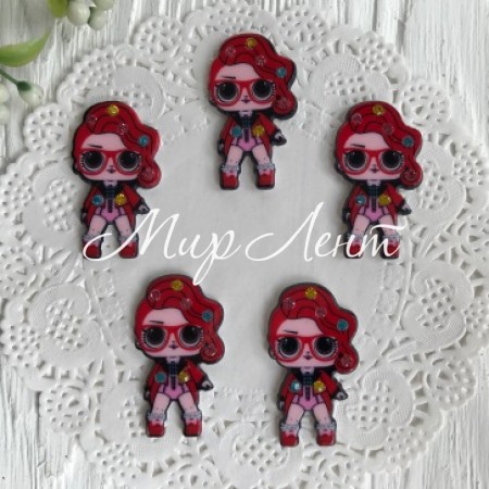 Кабошон Lol зі стразами, 3,5 см, Lol-рокер у червоному, шт.