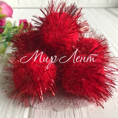Помпони із люрексом, 4 см, червоний, ціна за 1 шт.