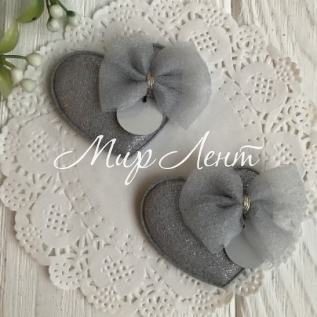 Аплікація тканинна серце з бантом, 4,5х4 см, сірий, шт.