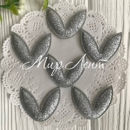 Аплікація вушка з глітером, срібний, шт.