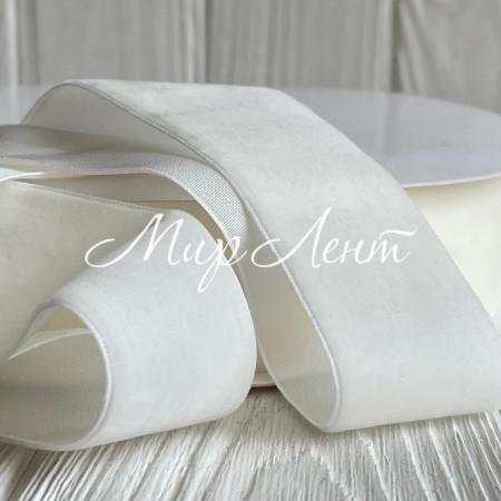 Стрічка велюр, 4 см, айворі, рулон 27 м