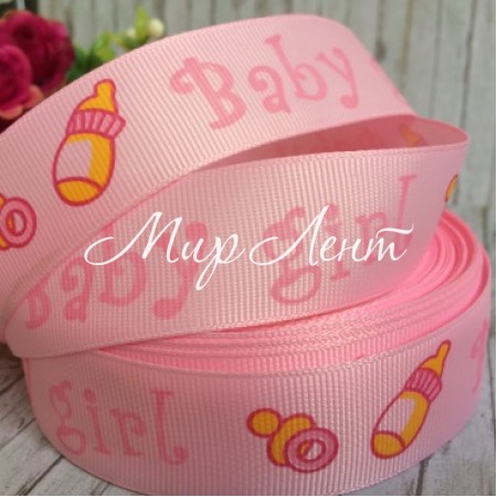 Репс 2,5 см, Baby girl, світло-рожевий