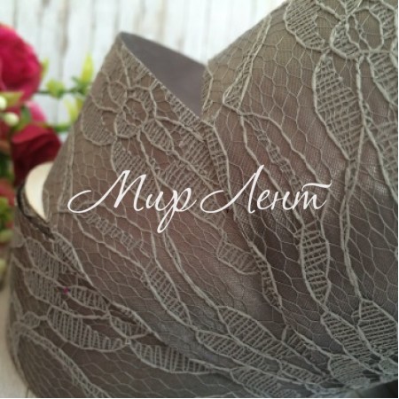 Атлас 4 см, кружево, серый