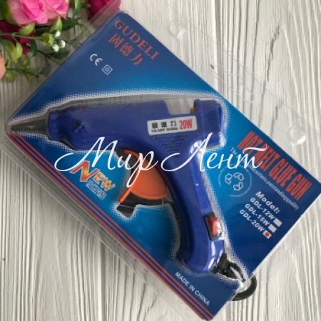 Клеевой термопистолет с выключателем (GUDELI), 20 W, под стержни 7 мм, синий