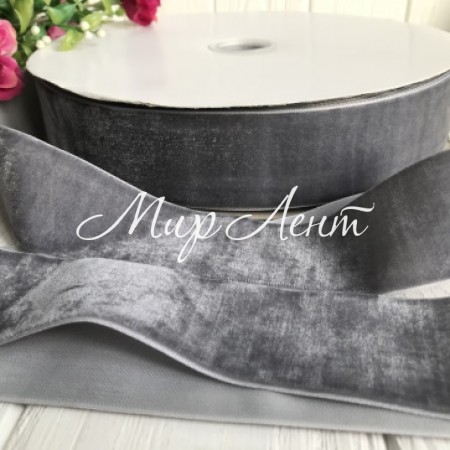 Стрічка велюр, 4 см, сірий, метр