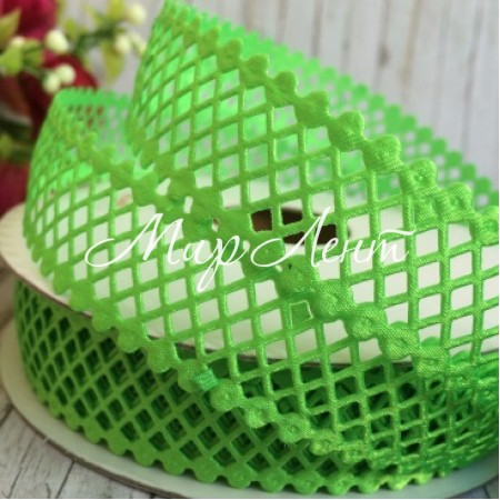 Мереживна стрічка сіточка, 2 см, яскраво-зелений, метр