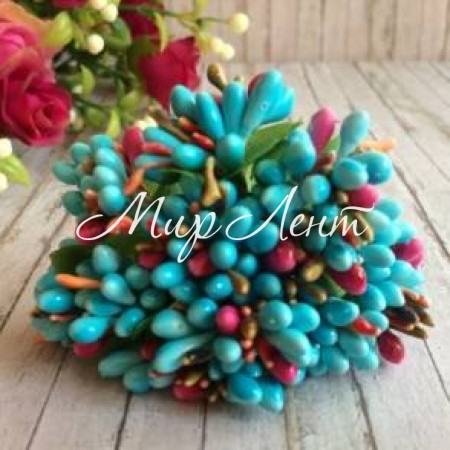 Гілочка з тичинками MIX, бірюзово-малинова