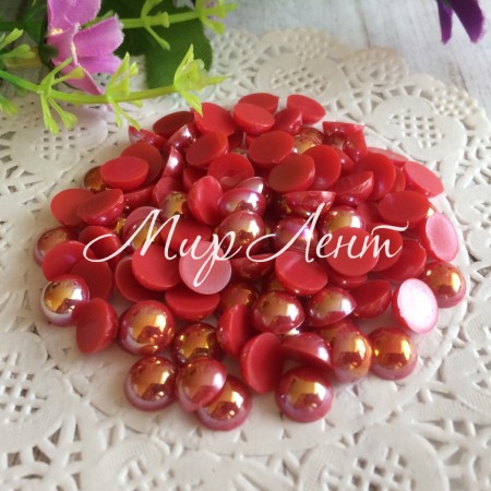 Напівбусина, 8 мм, червоний перламутр, 100 шт.